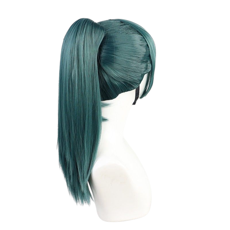 Dark Slate Gray Jujutsu Kaisen Maki Zenin Cosplay Wig - Green Ponytail Clip