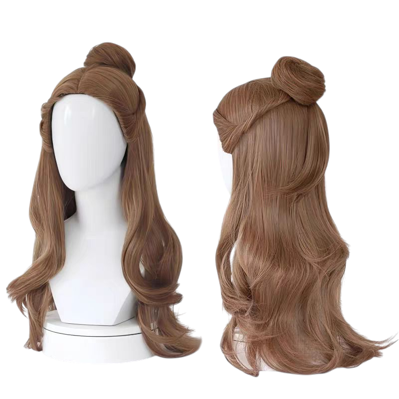 Dim Gray Princess Belle Cosplay Wig | Beauty and the Beast (Brown Long Curls)