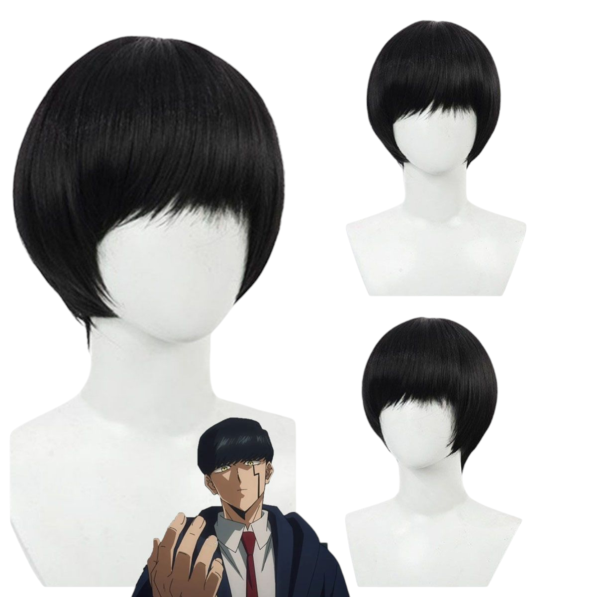 Beige Mash Burnedead Cosplay Wig | Mashle (Black, Skin Top)