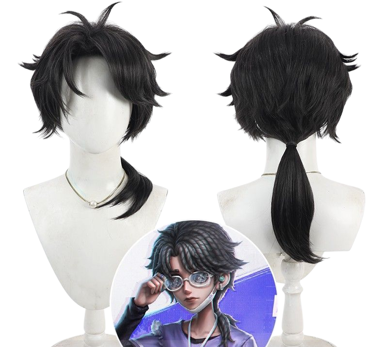 Dark Slate Gray Identity V BLK Team Embalmer "Aesop" Black Cosplay Wig with Long Ponytail