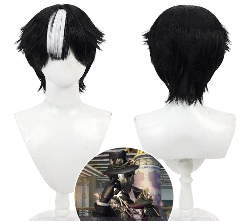 Light Gray Identity V Jack "Tuberose" (The Ripper) Black Cosplay Wig with White Highlights
