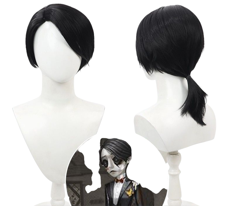 Beige Identity V Embalmer "Banquet Butler" (Aesop Carl) Black Cosplay Wig with Long Ponytail & Scalp