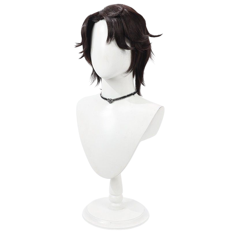 Dark Slate Gray Identity V Puppeteer "Mathias" (Default) Dark Brown Flipped Short Cosplay Wig