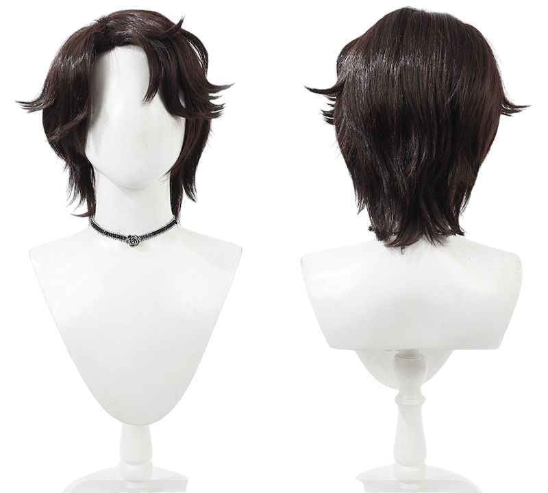 Lavender Identity V Puppeteer "Mathias" (Default) Dark Brown Flipped Short Cosplay Wig