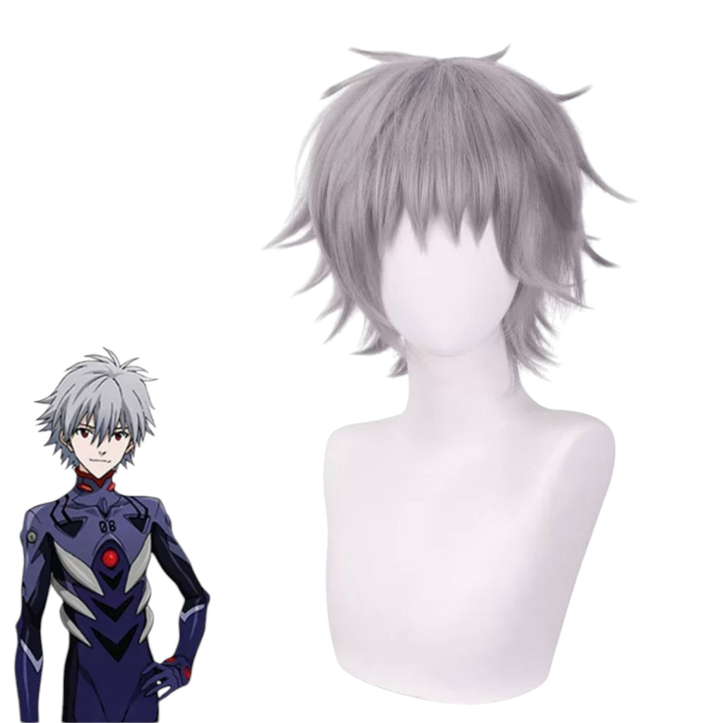 Light Gray Kaworu Nagisa Cosplay Wig - Evangelion (EVA) Silver Grey Fluffy (FEVERCOS)