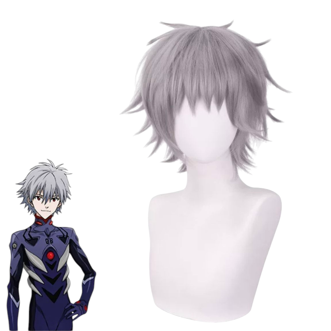 Light Gray Kaworu Nagisa Cosplay Wig - Evangelion (EVA) Silver Grey Fluffy (FEVERCOS)