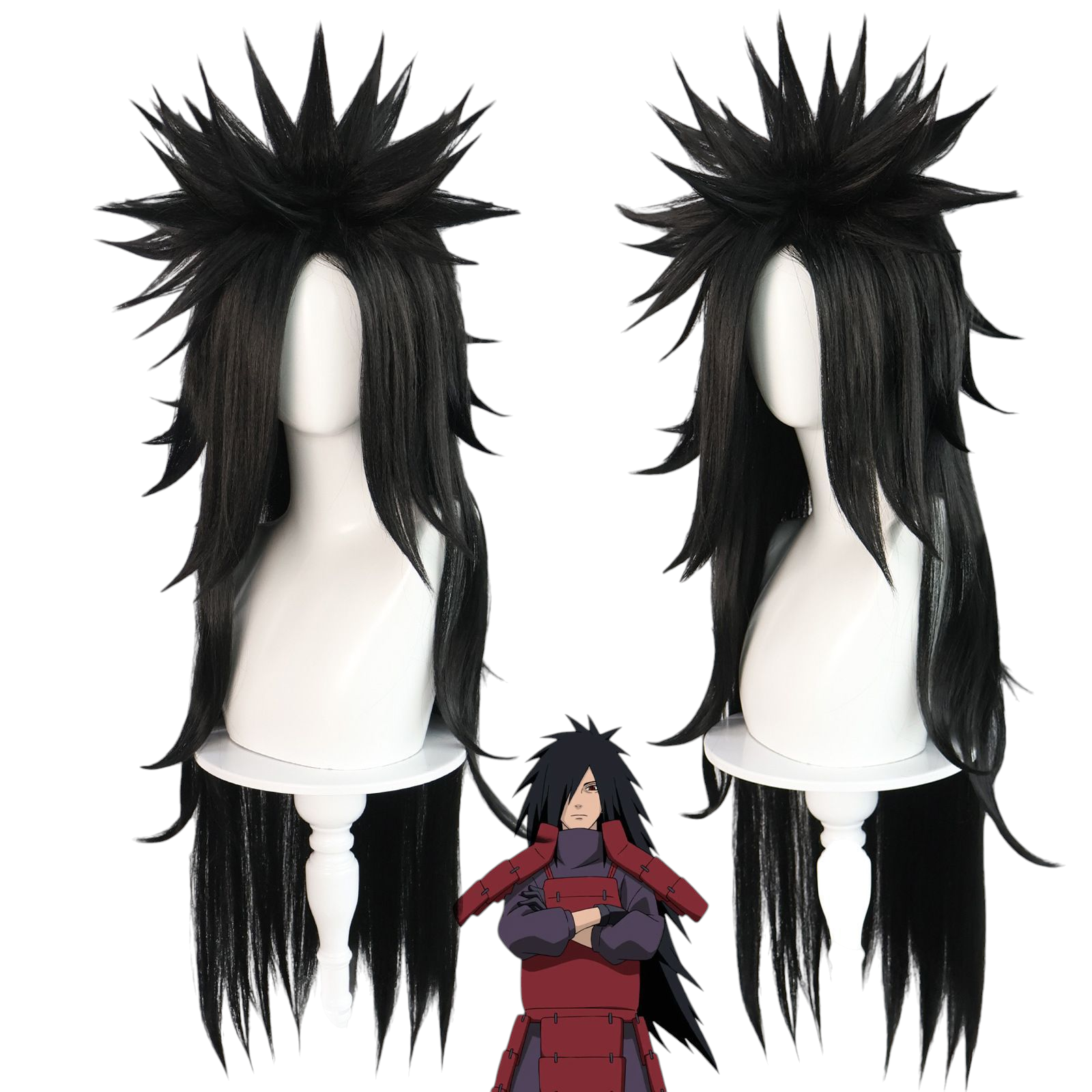 Antique White Madara Uchiha Cosplay Wig - Naruto Shippuden (Long Black Spiky) (FEVERCOS)