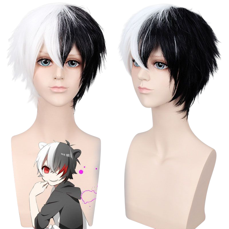 Dark Slate Gray Monokuma Gijinka Cosplay Wig - Danganronpa (Black White Split) (FEVERCOS)