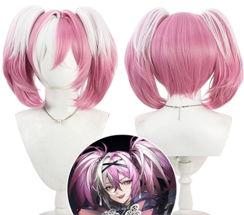 Light Gray Dudu (OwO) Cosplay Wig - Path to Nowhere (Pink/White Twin Tails) (FEVERCOS)