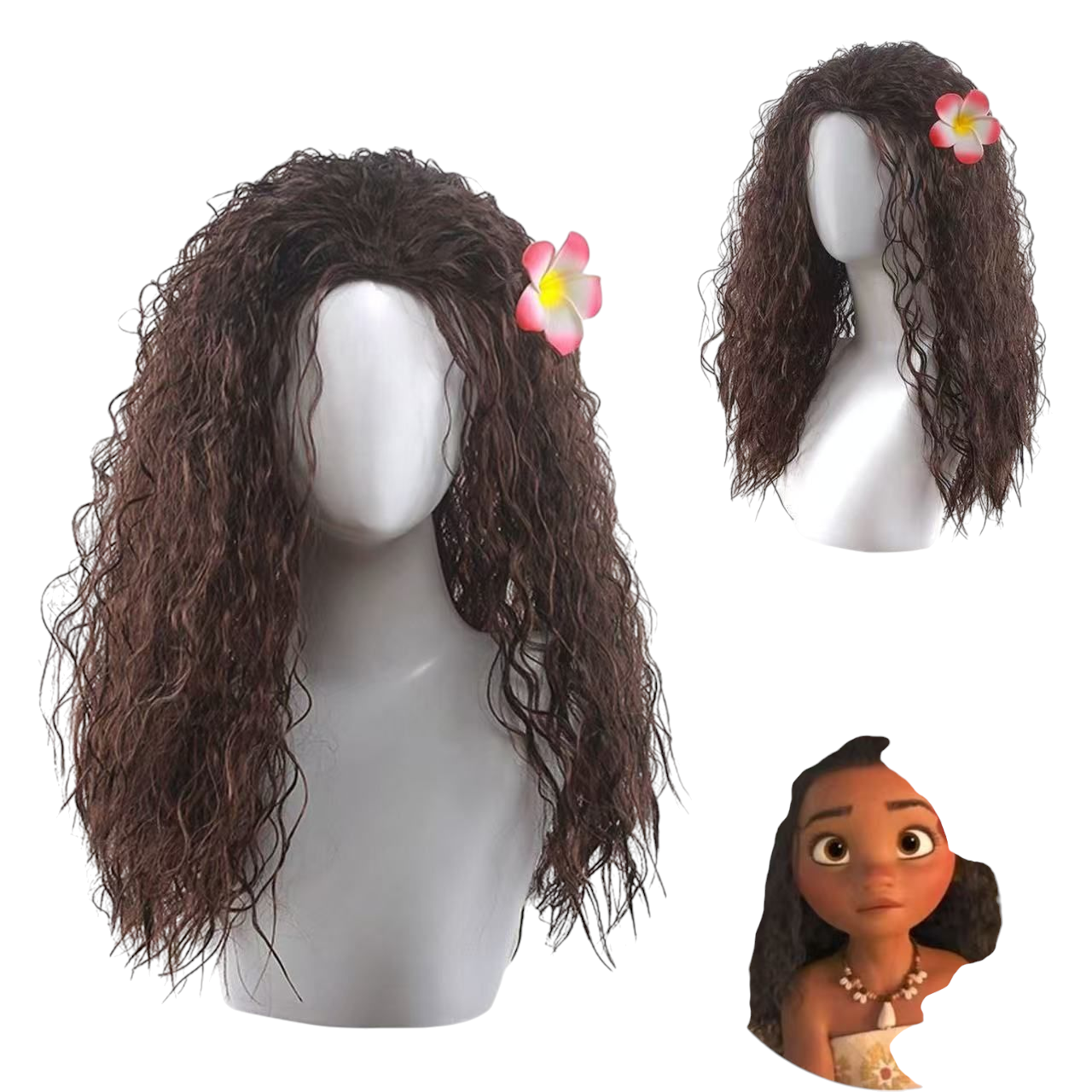 Dark Slate Gray Moana Cosplay Wig - Disney (Long Wavy Black) (FEVERCOS)