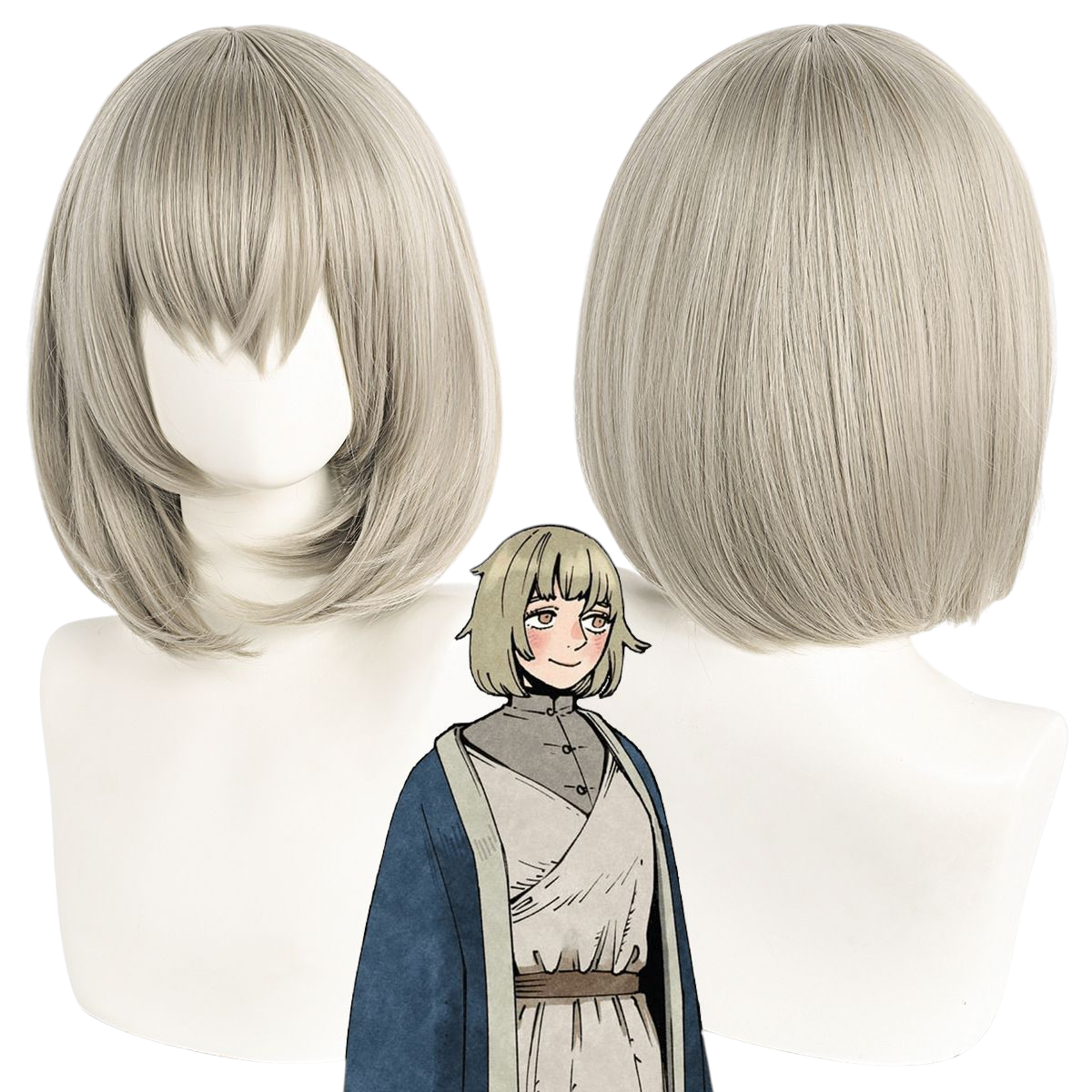 Light Gray Falin Touden Cosplay Wig - Dungeon Meshi (Soft Blonde Bob) (FEVERCOS)