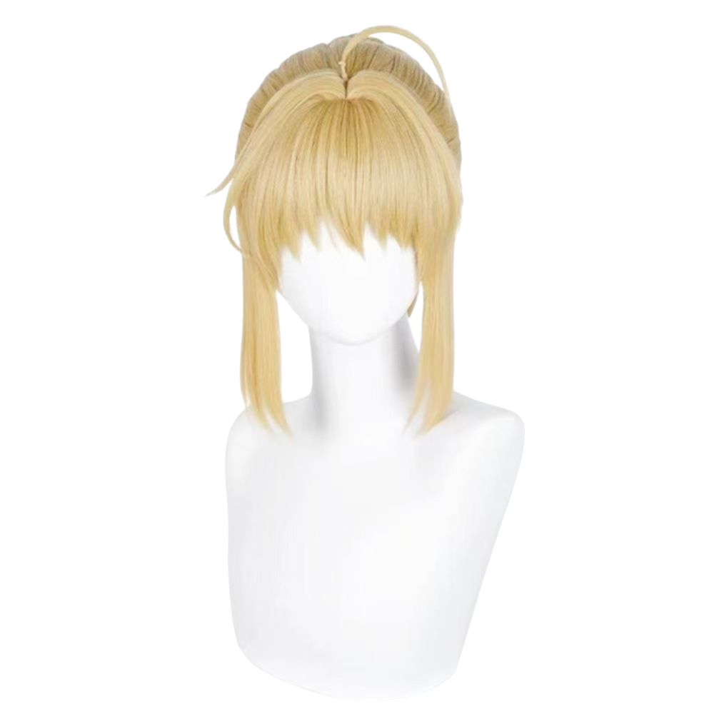 White Smoke Saber (Artoria) Cosplay Wig - Fate/Stay Night (Blonde Bun + Ahoge) (FEVERCOS)