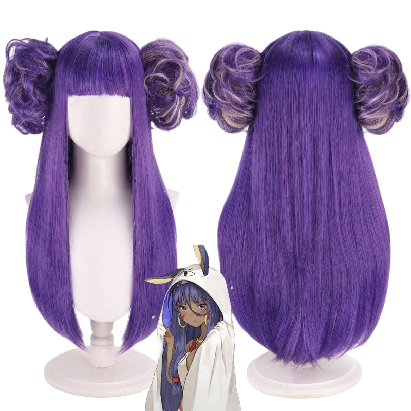 Dark Slate Blue Nitocris Cosplay Wig - FGO (Purple Buns/Medjed) (FEVERCOS)