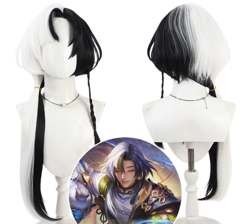 Dark Slate Gray Kongkong Er (Legendary Thief) Cosplay Wig - Honor of Kings (Black/White Split) (FEVERCOS)