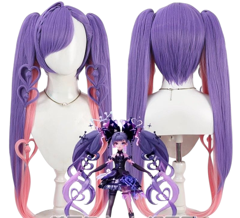 Light Slate Gray Angela "Kuromi's Heart" Cosplay Wig - Honor of Kings (Black/Purple Pigtails) (FEVERCOS)