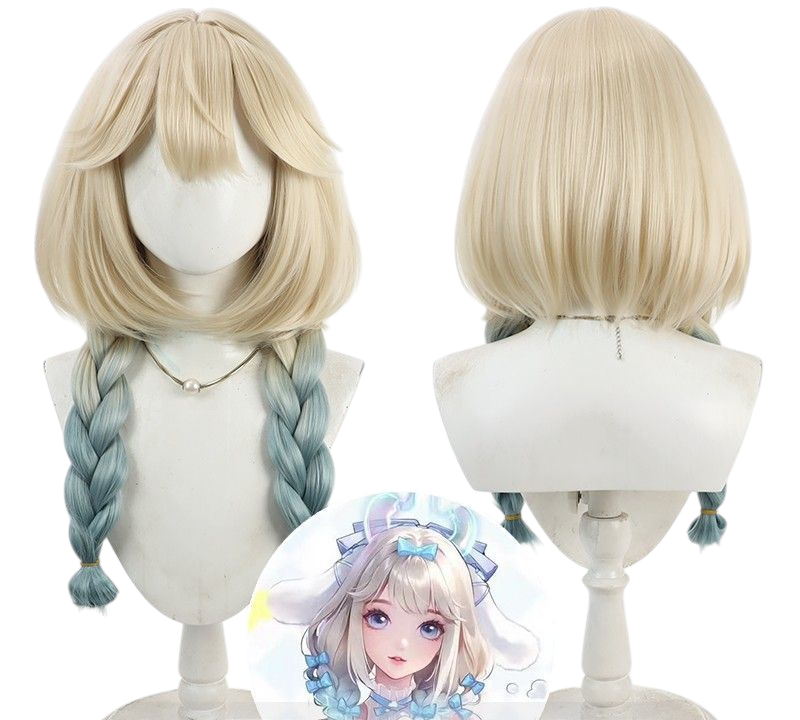 Light Gray Yao "Cinnamoroll" Cosplay Wig - Honor of Kings (White/Blue Braids) (FEVERCOS)