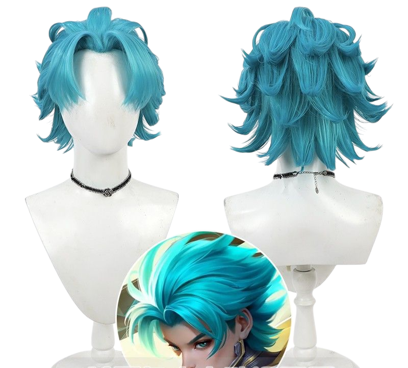 Dark Cyan Allain "Sword of the Sky" Cosplay Wig - Honor of Kings (Spiky Silver) (FEVERCOS)