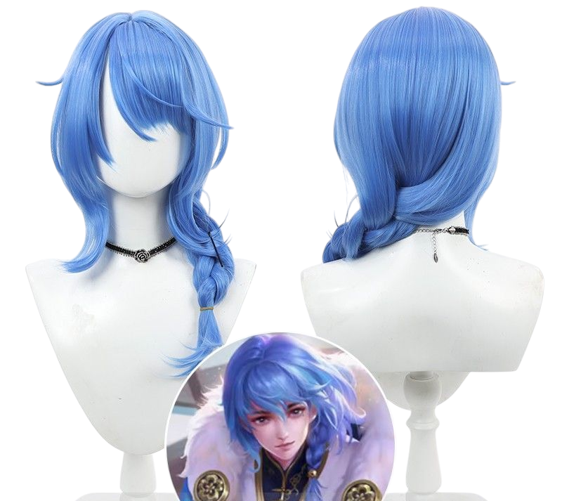 Light Gray Yi Xing "Plum Blossom in Snow" Cosplay Wig - Honor of Kings (Dark Blue Braid) (FEVERCOS)