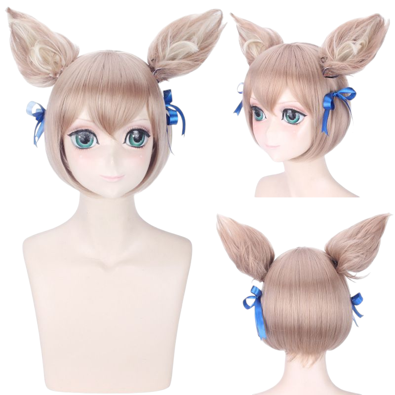 Light Gray Felix Argyle (Ferris) Cosplay Wig - Re:Zero (Flaxen/Brown + Ears) (FEVERCOS)
