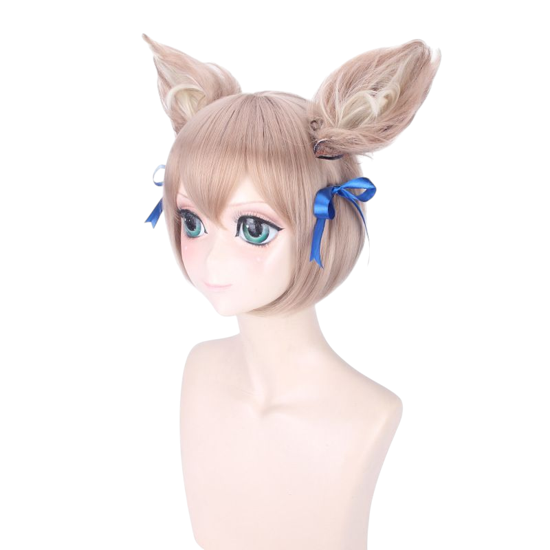 Light Gray Felix Argyle (Ferris) Cosplay Wig - Re:Zero (Flaxen/Brown + Ears) (FEVERCOS)