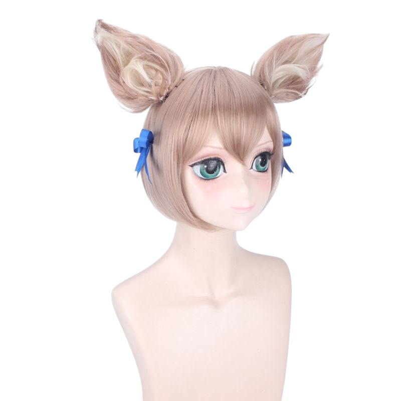 Light Gray Felix Argyle (Ferris) Cosplay Wig - Re:Zero (Flaxen/Brown + Ears) (FEVERCOS)