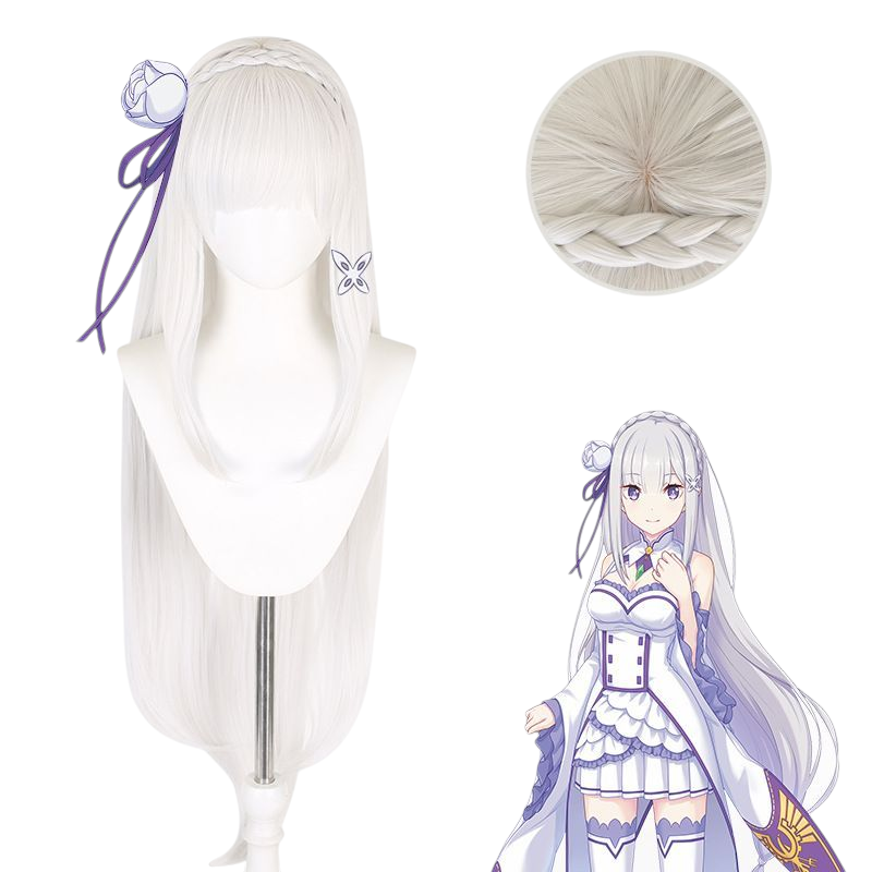 Antique White Emilia Cosplay Wig - Re:Zero (Silver White Long with Braid) (FEVERCOS)