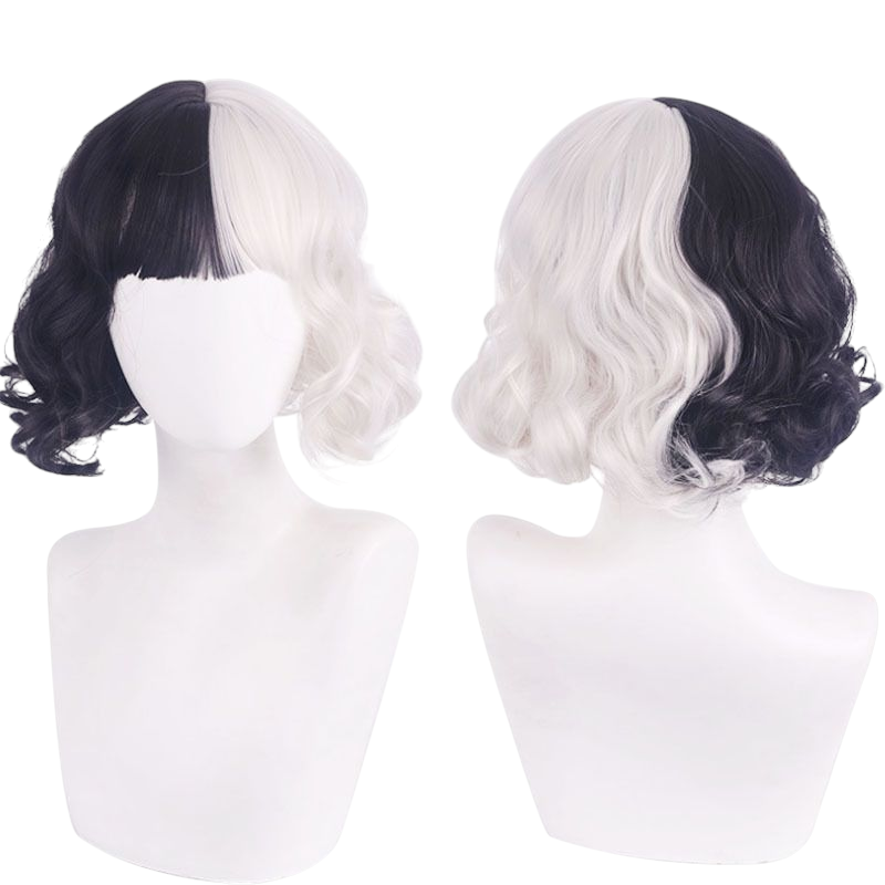 Lavender Cruella de Vil Cosplay Wig - Classic / 2021 Movie (Split Black & White) (FEVERCOS) 101 Dalmatian