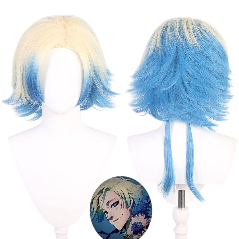 Steel Blue Michael Kaiser Cosplay Wig - Blue Lock (Blonde/Blue Gradient Mullet) (FEVERCOS)
