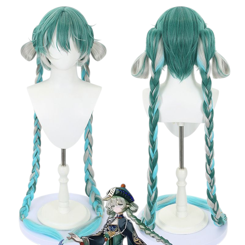 Light Gray Hatsune Miku "Little Zombie" (Jiangshi) Cosplay Wig - Vocaloid (Teal Twin Tails) (FEVERCOS)