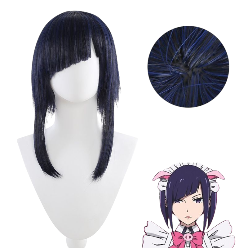Dark Slate Gray Ranko Mannen Cosplay Wig - Akiba Maid War (Black/Blue) (FEVERCOS)