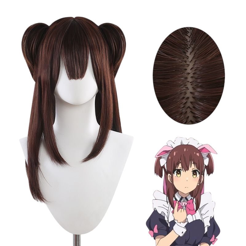 Light Gray Nagomi Wahira Cosplay Wig - Akiba Maid War (Brown Twin Tails) (FEVERCOS)