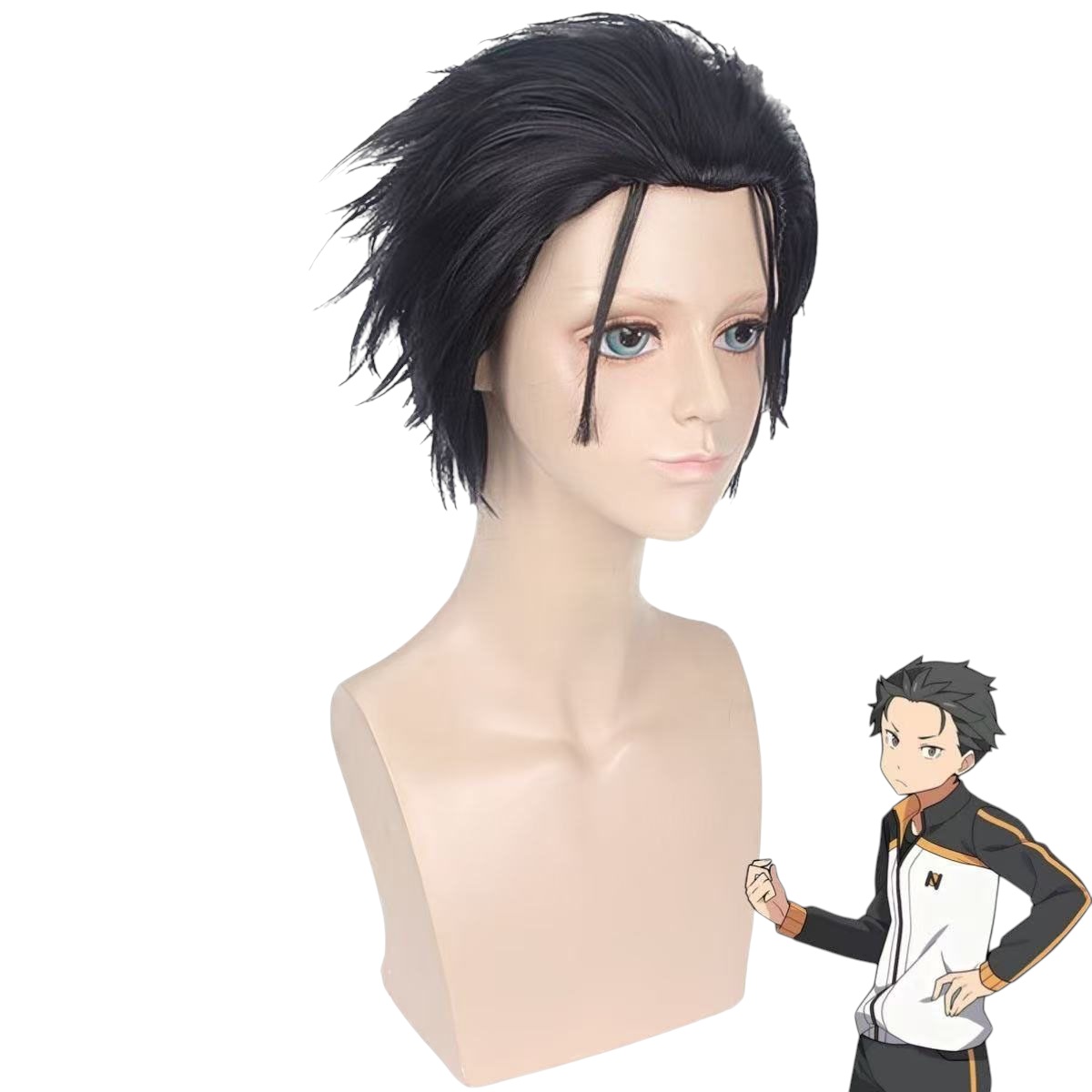 Dark Slate Gray Subaru Natsuki Cosplay Wig - Re:Zero (Black Slicked Back) (FEVERCOS)