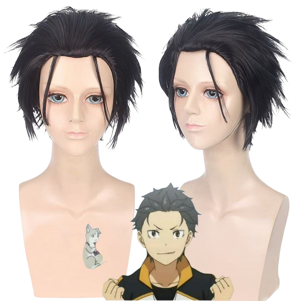 Dark Slate Gray Subaru Natsuki Cosplay Wig - Re:Zero (Black Slicked Back) (FEVERCOS)