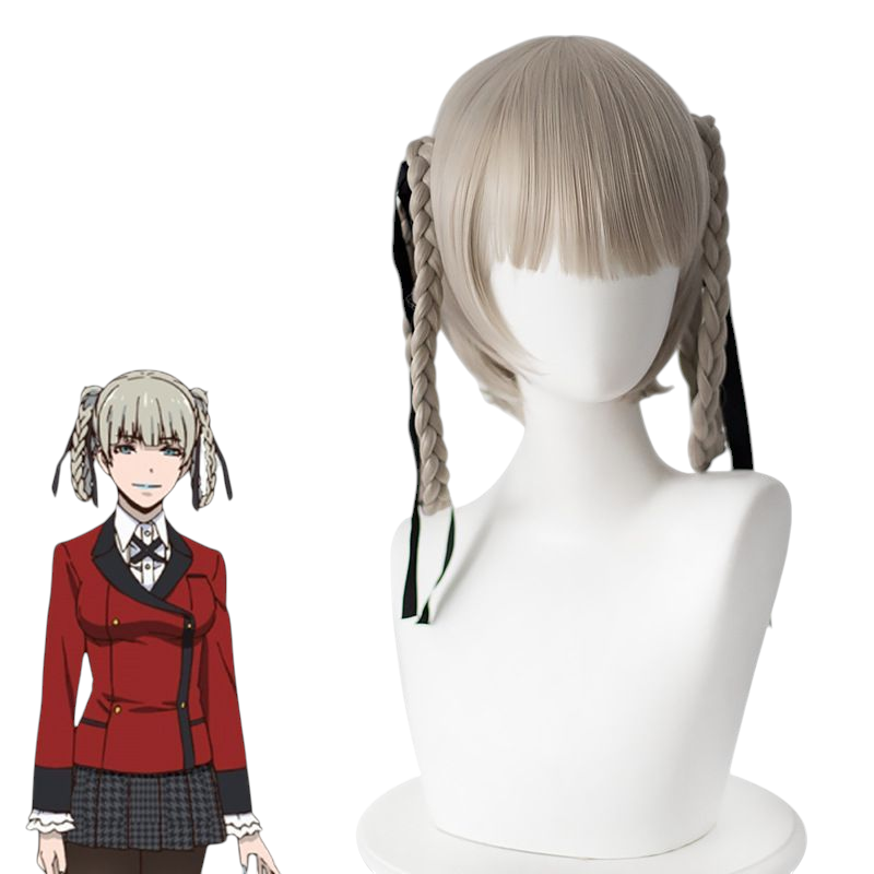 Light Gray Kirari Momobami Cosplay Wig - Kakegurui (Grey Braided Loops) (FEVERCOS)