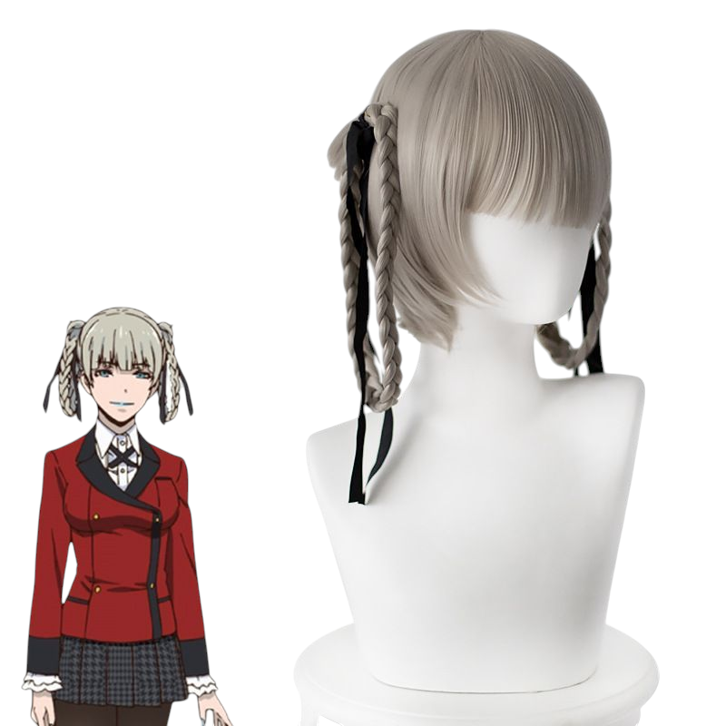 Light Gray Kirari Momobami Cosplay Wig - Kakegurui (Grey Braided Loops) (FEVERCOS)