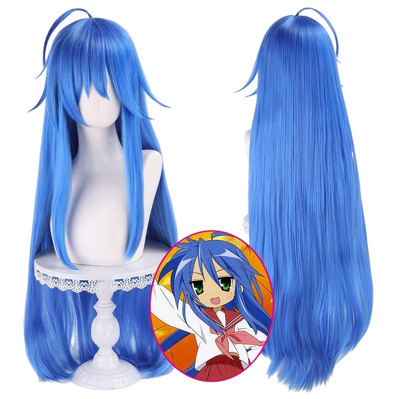 Steel Blue Konata Izumi Cosplay Wig - Lucky Star (Blue Extra Long + Ahoge) (FEVERCOS)