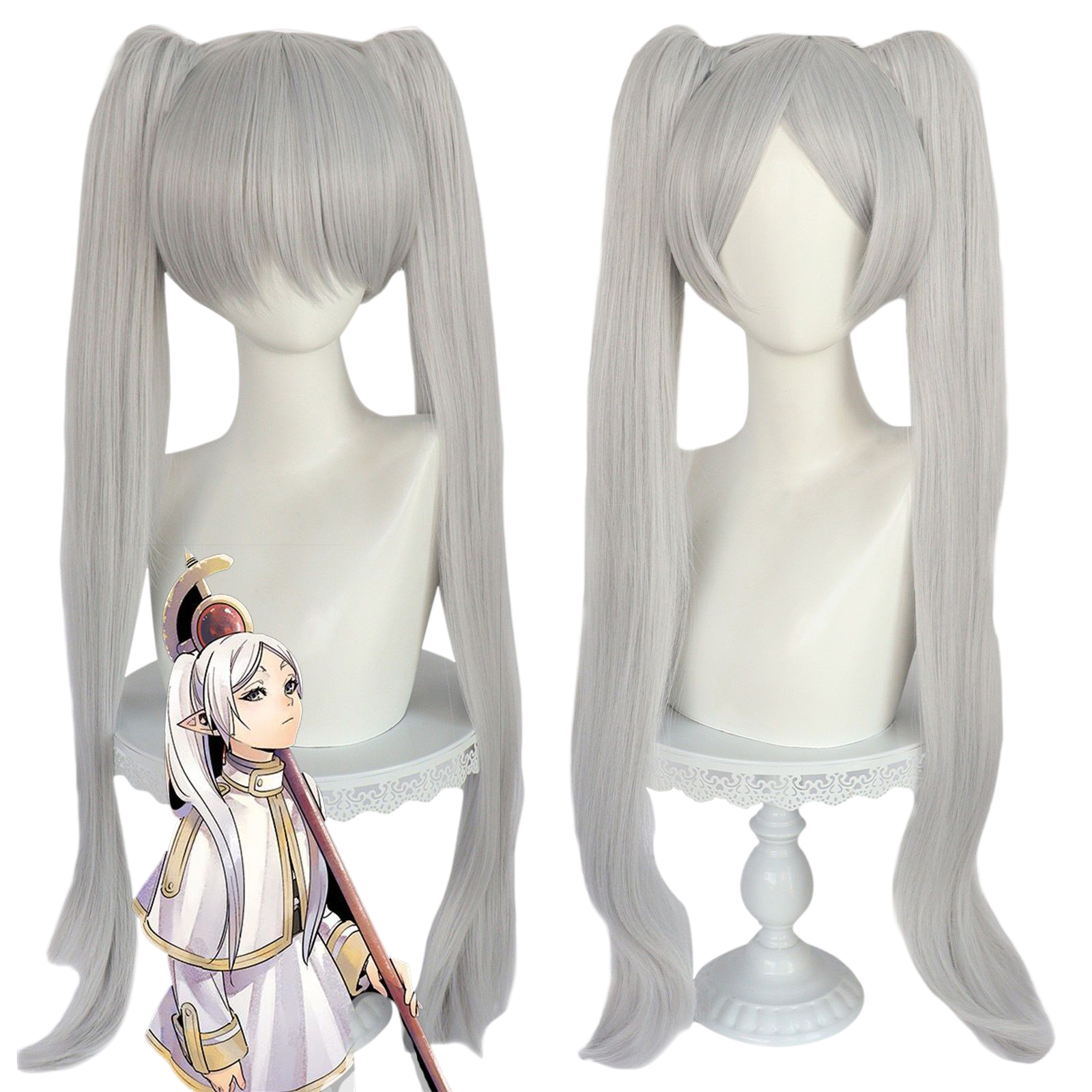 Gray Frieren Cosplay Wig - Frieren: Beyond Journey's End (White Twin Tails) (FEVERCOS)