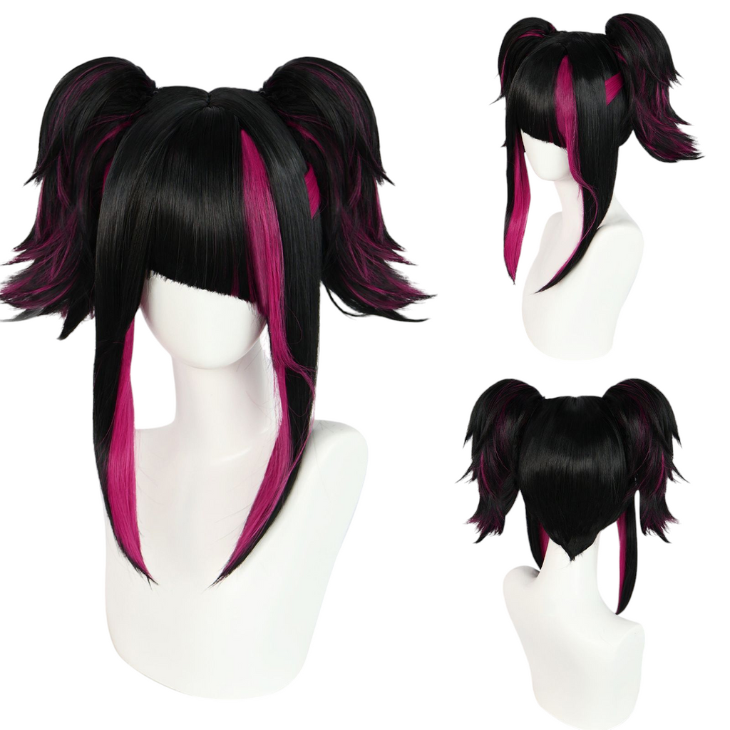 Black Juri Han Cosplay Wig - Street Fighter 6 (Black/Pink Highlights) (FEVERCOS)