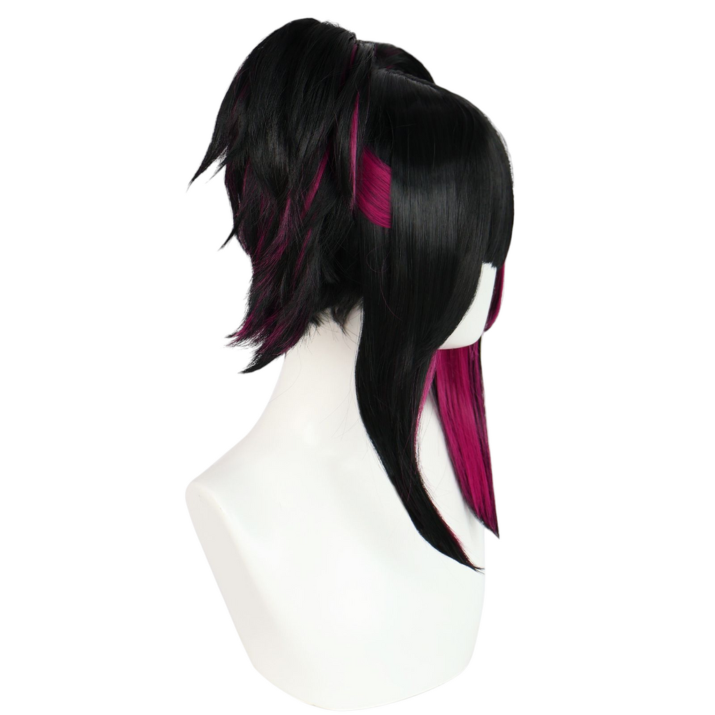 Black Juri Han Cosplay Wig - Street Fighter 6 (Black/Pink Highlights) (FEVERCOS)