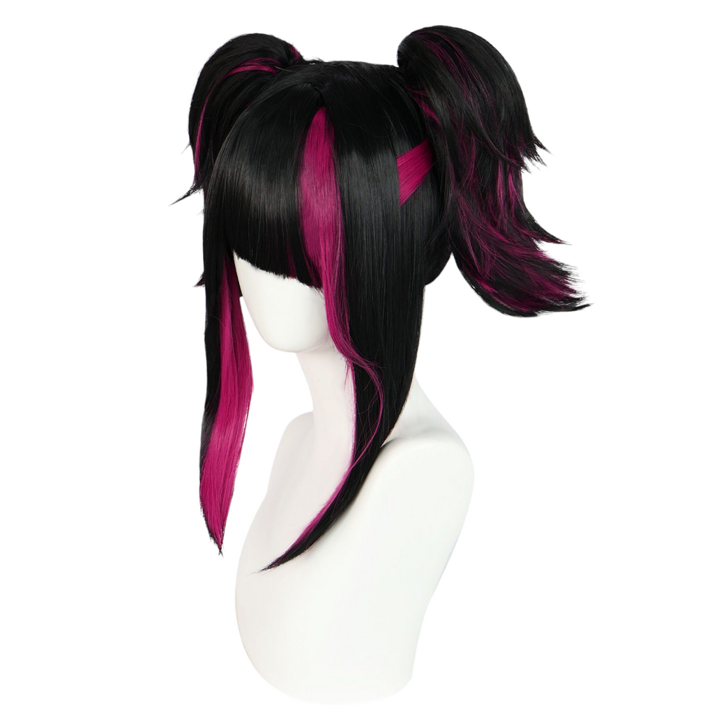 Black Juri Han Cosplay Wig - Street Fighter 6 (Black/Pink Highlights) (FEVERCOS)