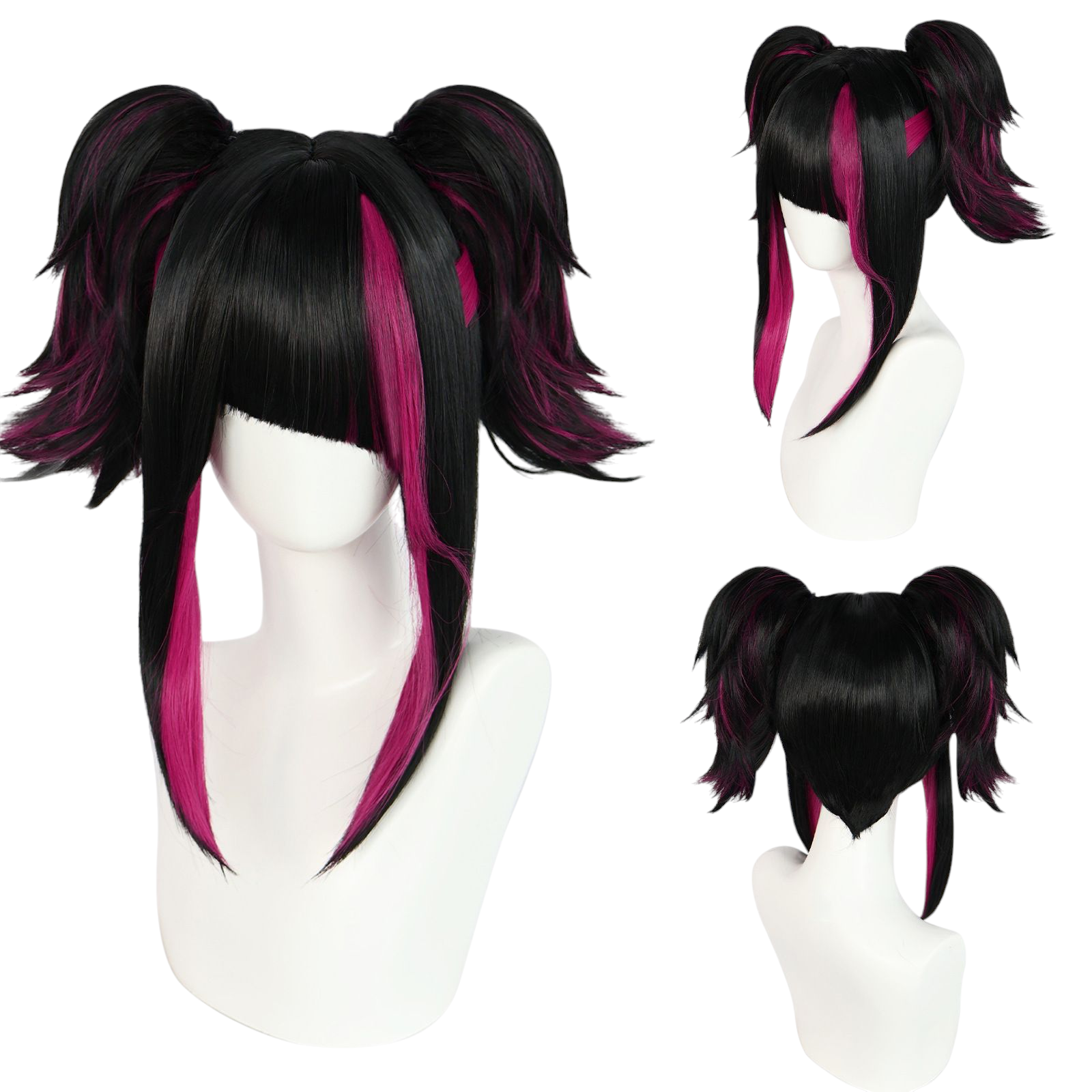 Black Juri Han Cosplay Wig - Street Fighter 6 (Black/Pink Highlights) (FEVERCOS)