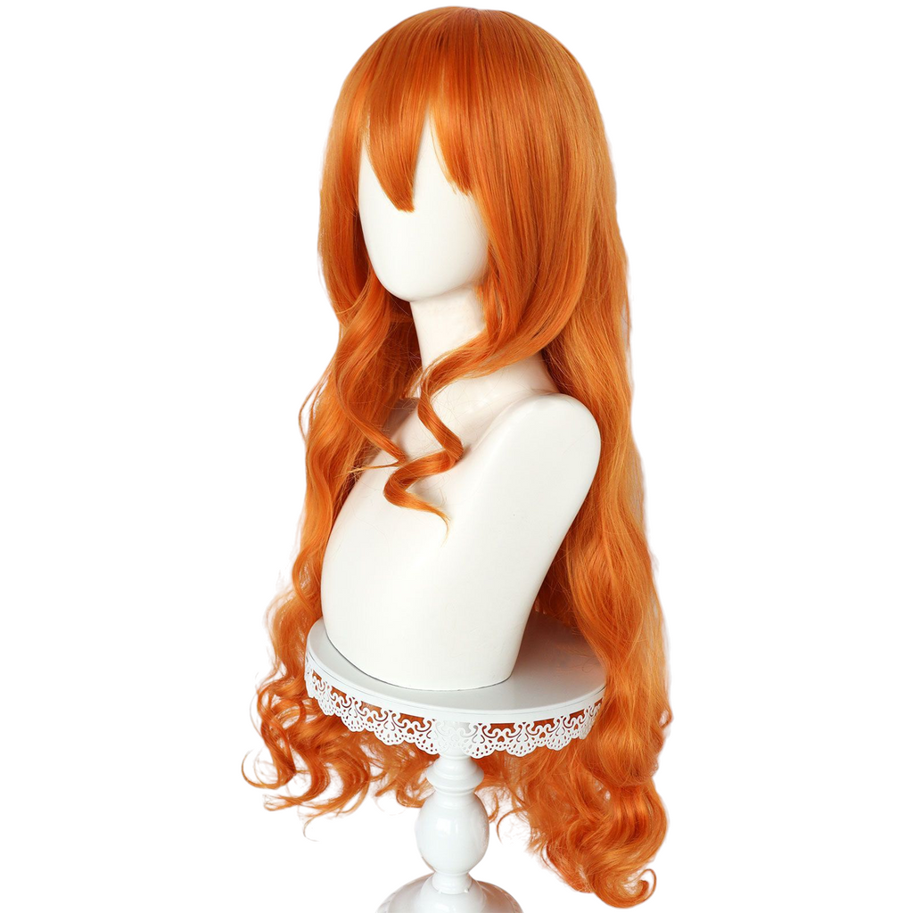 Chocolate Nami (New World) Cosplay Wig - One Piece (100cm Orange Wavy) (FEVERCOS)