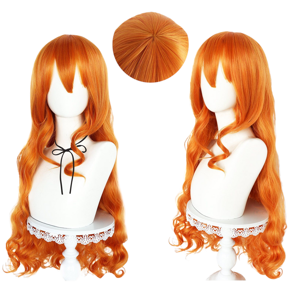 Chocolate Nami (New World) Cosplay Wig - One Piece (100cm Orange Wavy) (FEVERCOS)