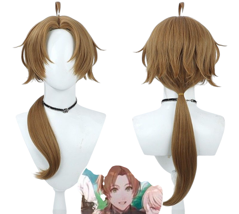 Light Gray Rudeus Greyrat (Adult) Cosplay Wig - Mushoku Tensei (Brown Ponytail) (FEVERCOS)