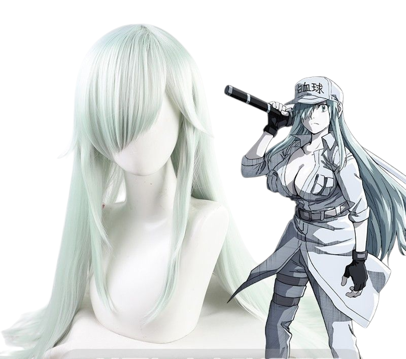 Light Gray White Blood Cell (1196) Cosplay Wig - Cells at Work! CODE BLACK (Long White) (FEVERCOS)