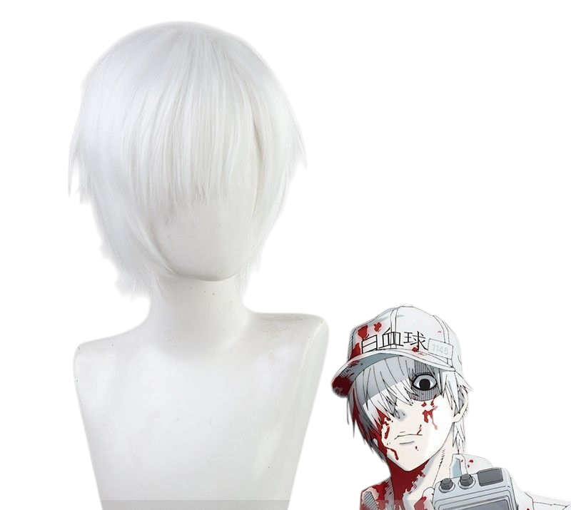 Light Gray White Blood Cell (1146) Cosplay Wig - Cells at Work! (White Spiky) (FEVERCOS)