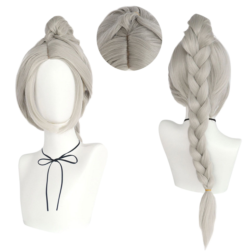 Light Gray Shadowheart Cosplay Wig - Baldur's Gate 3 (Black Braid/Ponytail) (FEVERCOS)