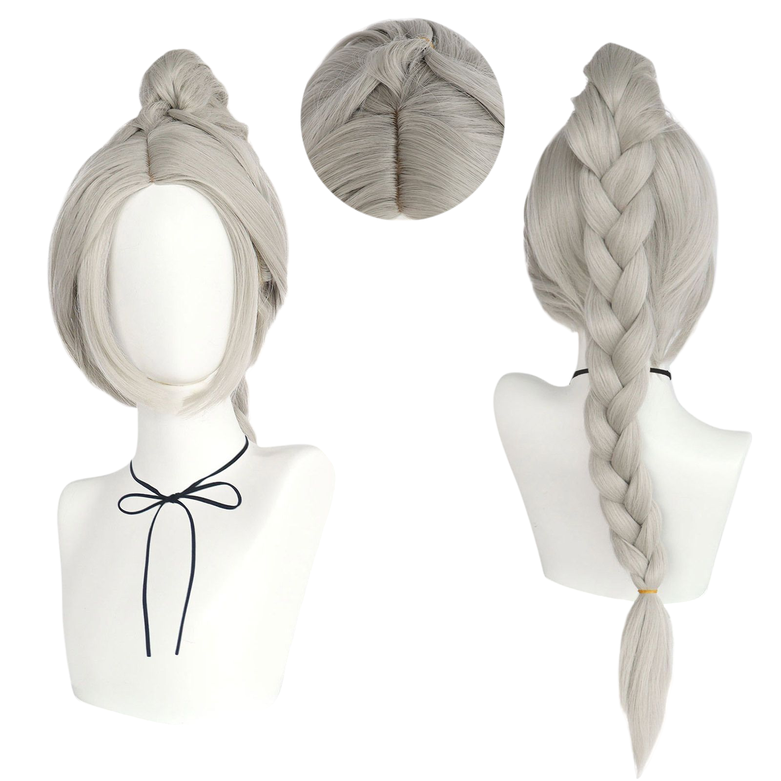 Light Gray Shadowheart Cosplay Wig - Baldur's Gate 3 (Black Braid/Ponytail) (FEVERCOS)