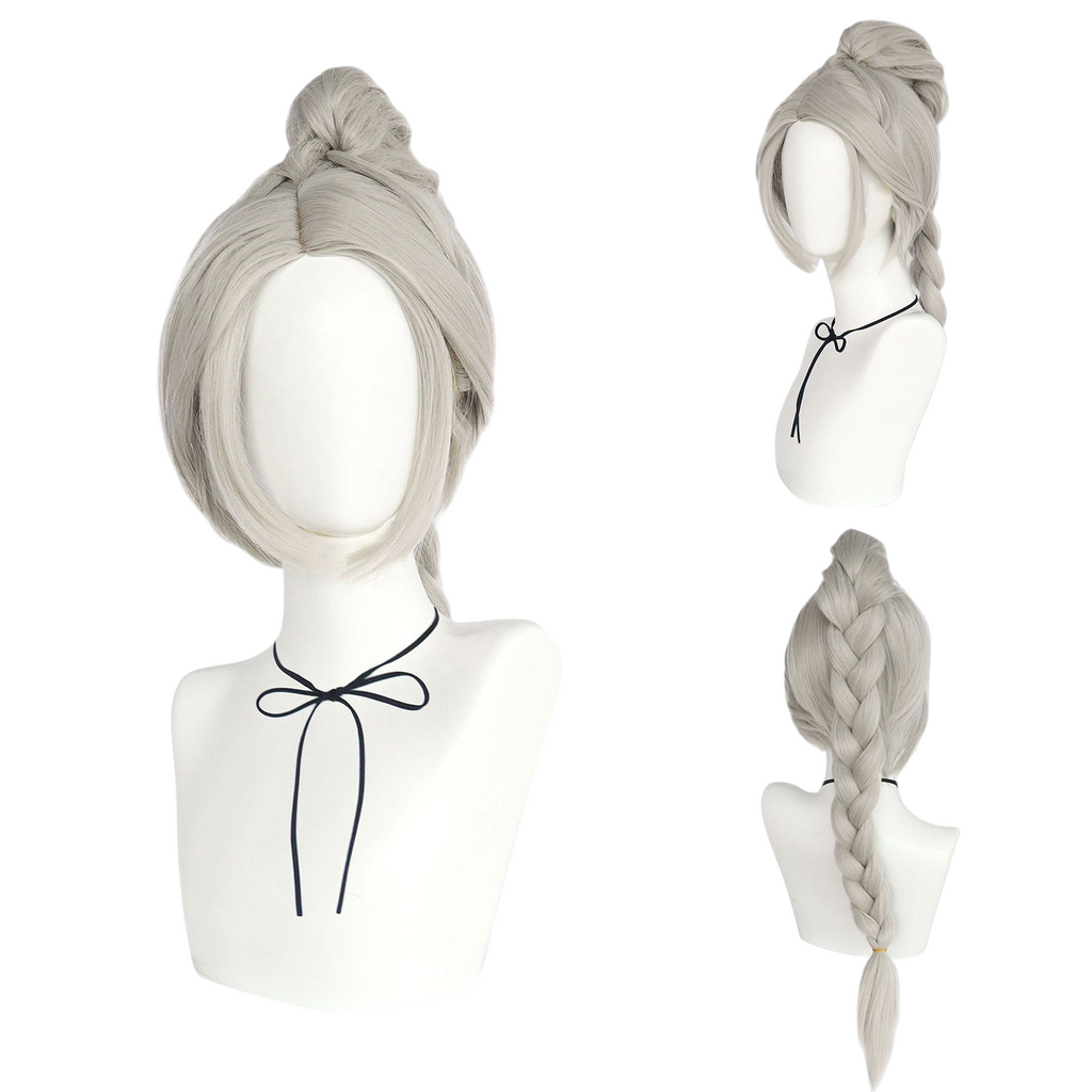 Light Gray Shadowheart Cosplay Wig - Baldur's Gate 3 (Black Braid/Ponytail) (FEVERCOS)