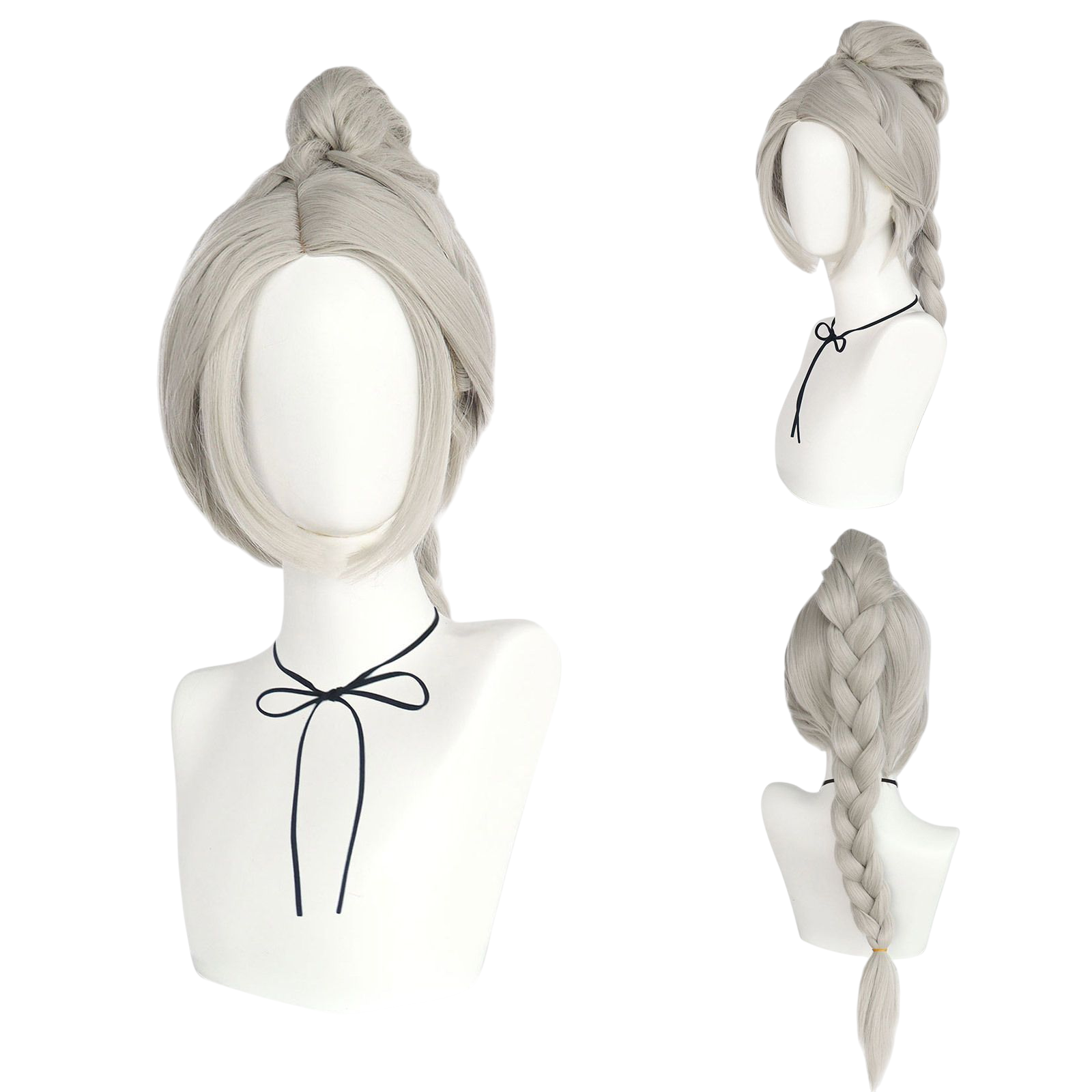 Light Gray Shadowheart Cosplay Wig - Baldur's Gate 3 (Black Braid/Ponytail) (FEVERCOS)